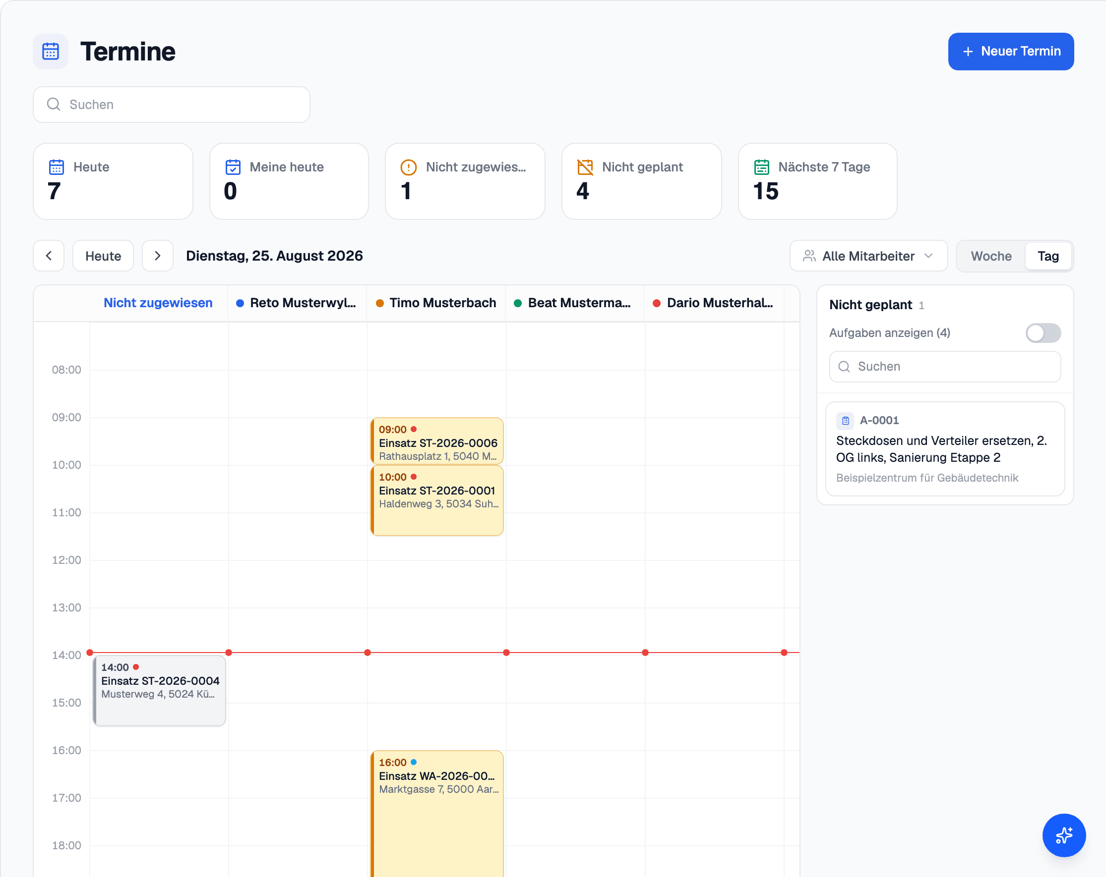 The planning in elektro.box, from which the appointments go to Google Calendar